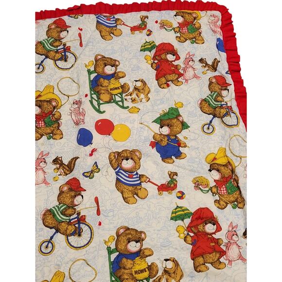 Vintage Cranston Fabric Honey Bear Teddy Bear Baby Blanket - Picture 3 of 7
